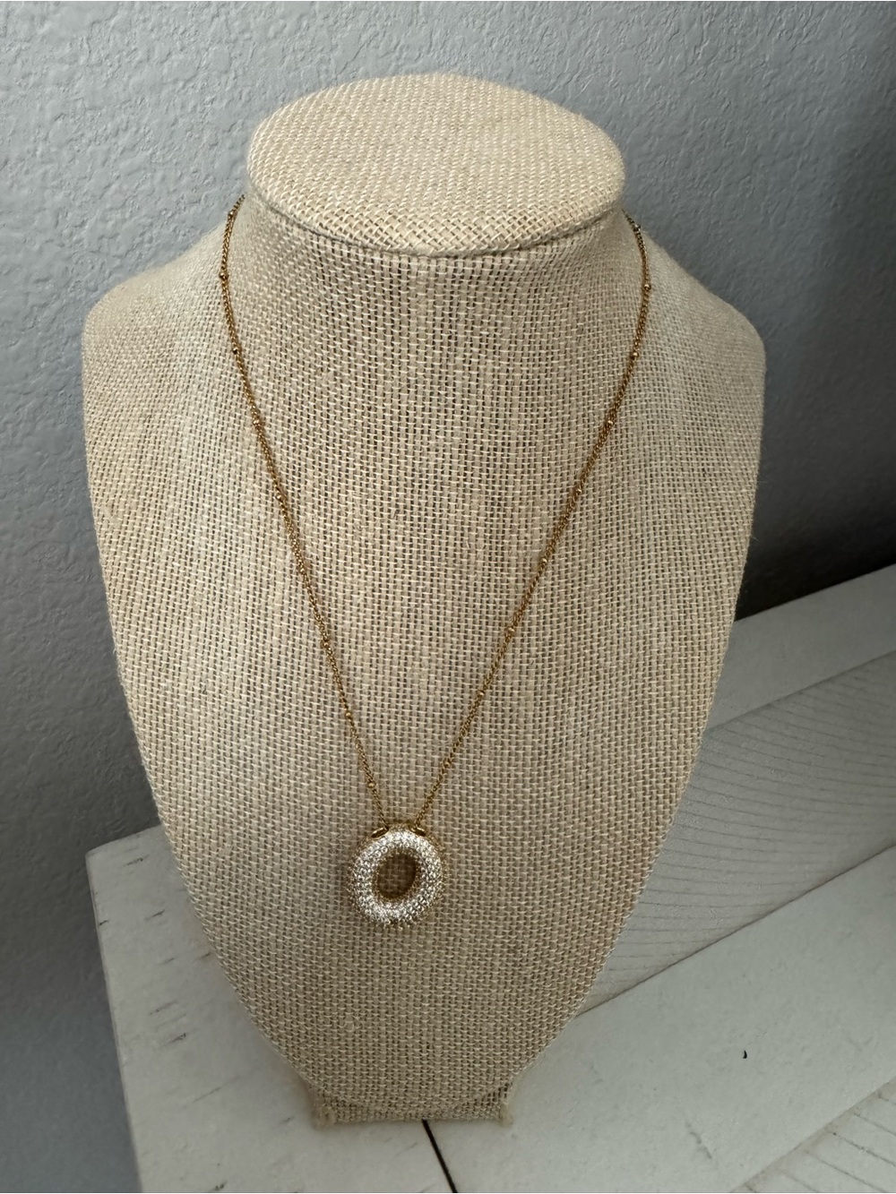 Gold Letter O Pendant Necklace with Clear Stones - Women Jewelry